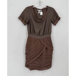 Diane von Furstenberg Brown Scoop Neck Short Sleeve Draped Sheath Dress Sz 0
